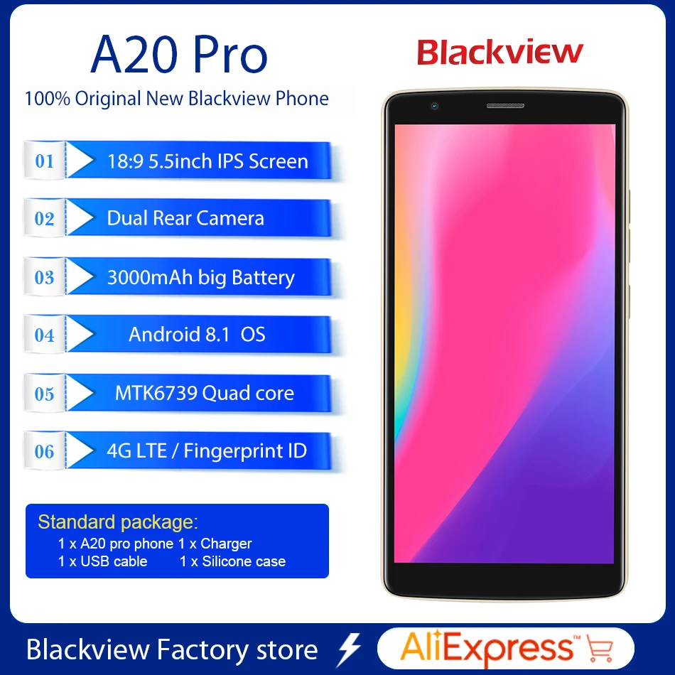 BLACKVIEW A20 Pro Android 8 1 сенсорный ID смартфон MTK6739 четырехъядерный 5 'ཎ:9 HD + 2 Гб 16
