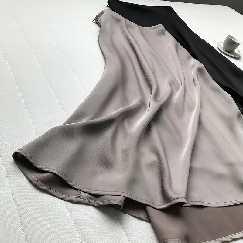 2019 новые атласные юбки с высокой талией женские бедра-обернутые винтажные женские платья юбка однотонная Ретро длинная юбка женская