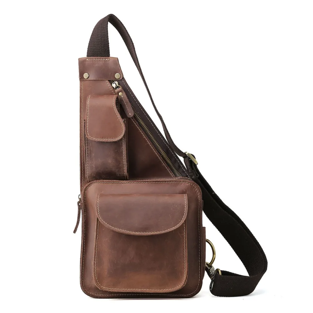 Tiding Crazy Horse кожа бритш Ретро стиль Мужская нагрудная сумка маленький простой рюкзак сумка через плечо сумки-мессенджеры коричневый новинка 8051