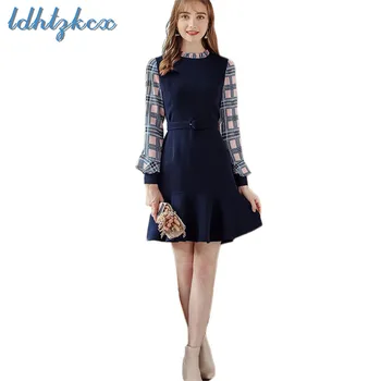 

Winter Dress Women Plus Size Velvet Dresses Autumn 2019 Spring New Plaid Office Long Sleeve Elegant Slim Vestidos Feminina CX618