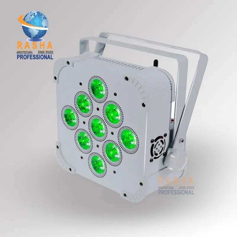 

Factory Price Penta 9*15W LEDs 5in1 RGABW Built in Wireless LED Flat Par Light LED Slim Par Can Disco Event Stage Light