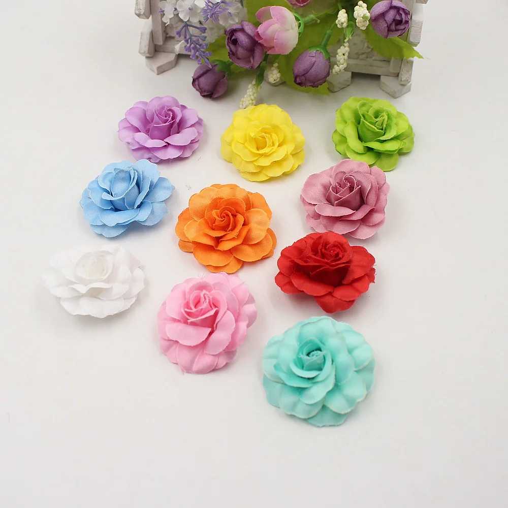 

10pcs/lot Artificial Flower 4cm silk rose Handmake Head Wedding Decoration DIY Wreath Gift Scrapbooking Craft Fake Flower