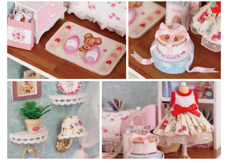 Dollhouse Room Diy Toy House Happy Little World Miniature Assemble Kits Lighting Miniature Dollhouse Handmade Wooden House Toy (8)