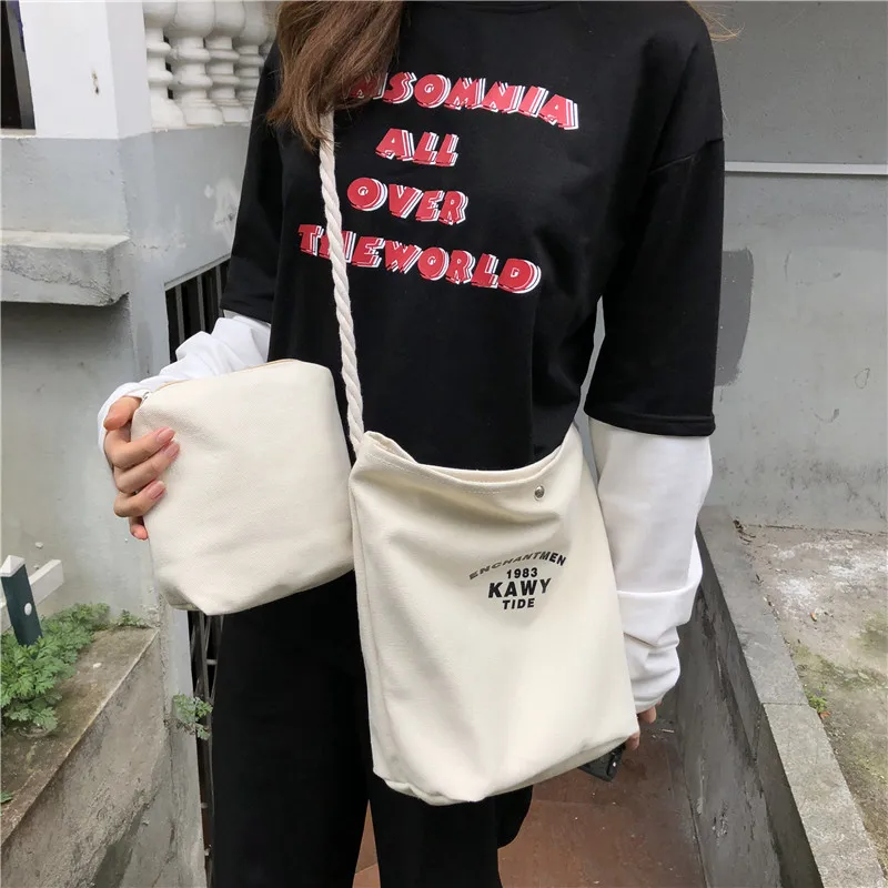 Menghuo 2 sets Canvas Handbags Large Capacity Ladies Tote Bag Messenger Bags School Travel Women Bag crossbody bags Women Bolsas (12)