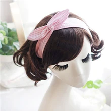 Милый простой в мелкую клетку Кролик уха обруч с лентой металлический шарф-повязка Банни аксессуары для волос ювелирные изделия MEAJOE