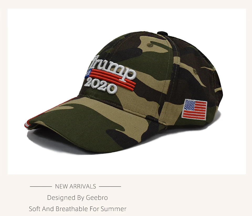 Geebro Make America Great Again Embroidery USA Flag Donald Trump Hat Cotton Baseball cap Outdoor Camouflage Military cap