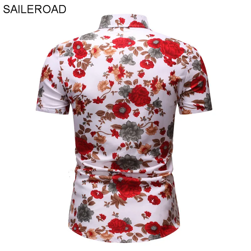 SAILEROAD Camisa Flores Hombre Мужская рубашка рубашки Гавайская Мужская рубашка с цветочным принтом облегающие топы с принтом Camisa Preta