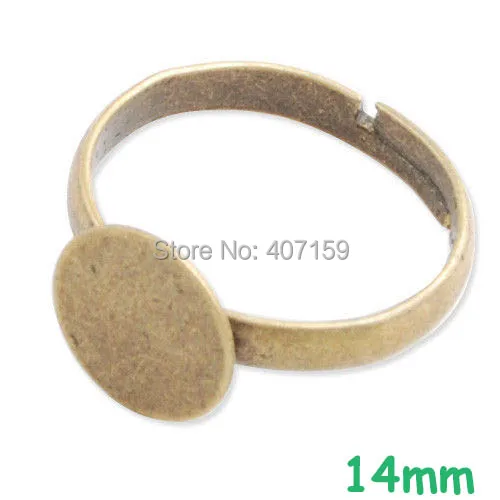 

(60 pieces/lot) 14mm Antique Bronze tone Blank Flat Circle Pad Cabochon Bases Children Kids Girls Rings Settings Findings