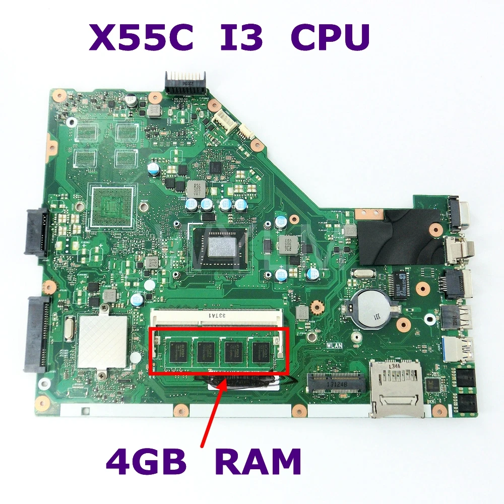

X55C With i3 CPU 4GB RAM Mainboard For ASUS X55V X55C X55CR X55VD Laptop Motherboard DDR3 100% Tested Working Free Shipping