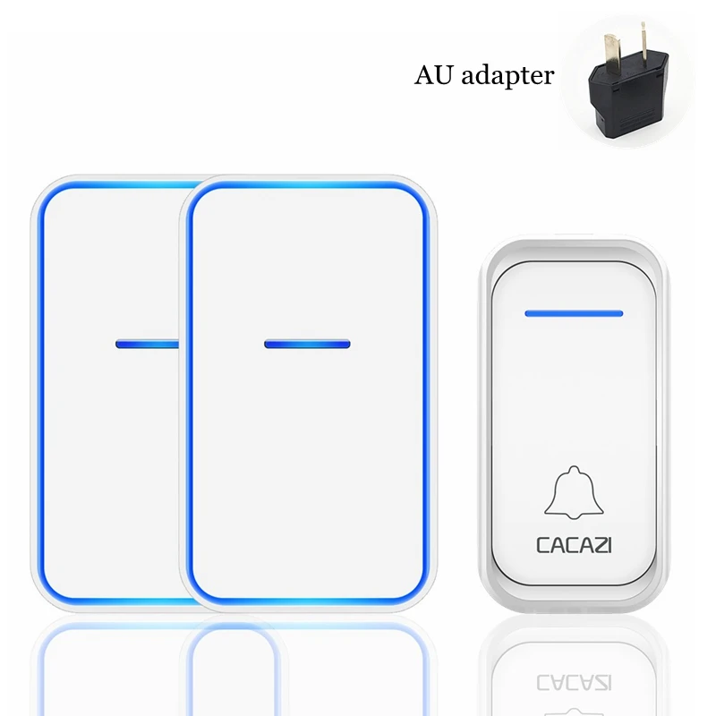 Умный домашний беспроводной дверной звонок CACAZI, водонепроницаемый, 1 кнопка, 1 2 приемника, вилка стандарта США, ЕС, Великобритании, Австралии, дверной звонок, беспроводной звонок - Цвет: white 1x2 AU