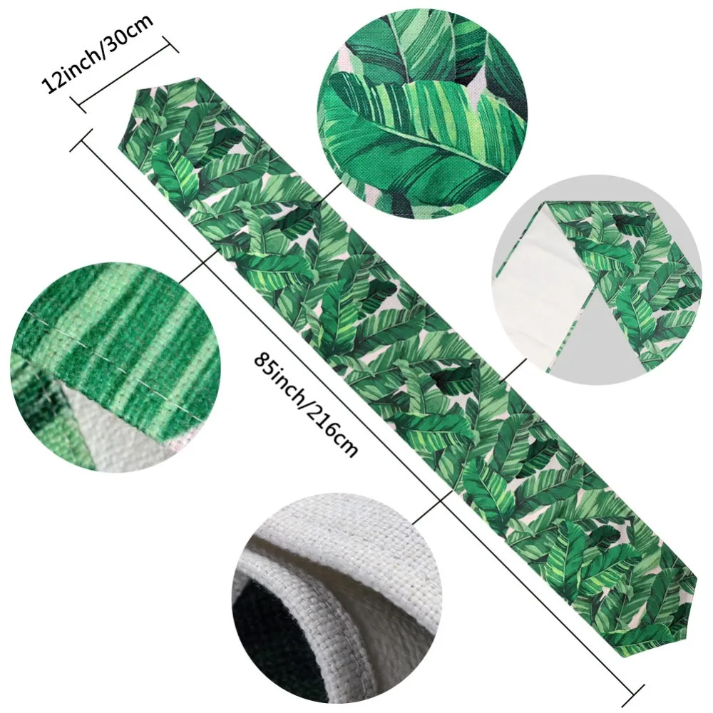 OurWarm 30X220 cm Baumwolle Leinen Tisch Läufer für Hochzeit Digital Print Grüner Banane Blatt Tisch Abdeckung Hawaiian Party dekorationen