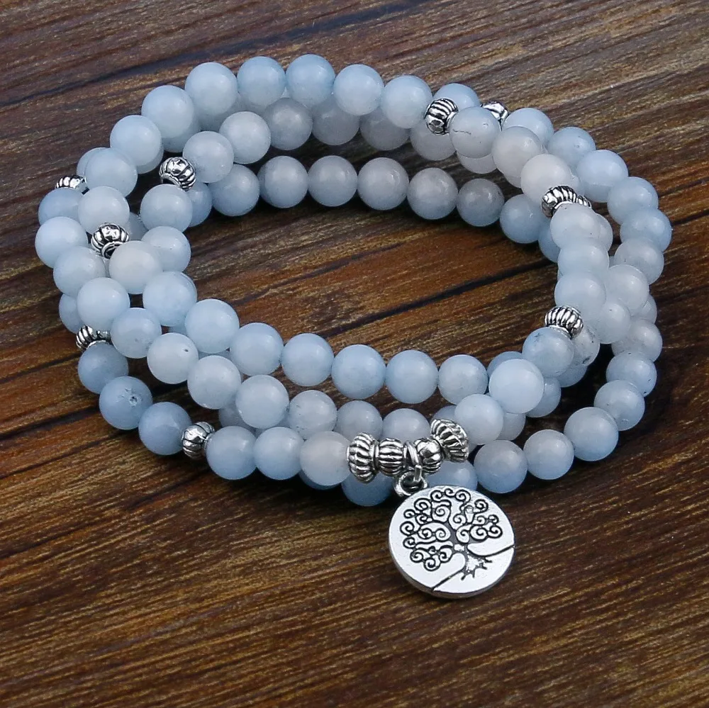 Kék szín Kő- gyöngyök bracelet számára Nők 108 Buddha Karcsat ékszer vel Lótusz Medál évjárat Jóga multilayer férfiak ékszer