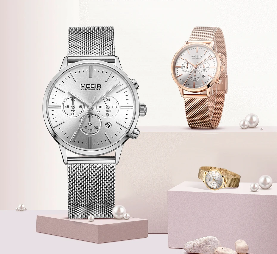 MEGIR, хронограф, роскошные женские часы-браслет, Relogio Feminino, модные кварцевые часы для влюбленных, наручные часы, часы для девушек, подарок 2011