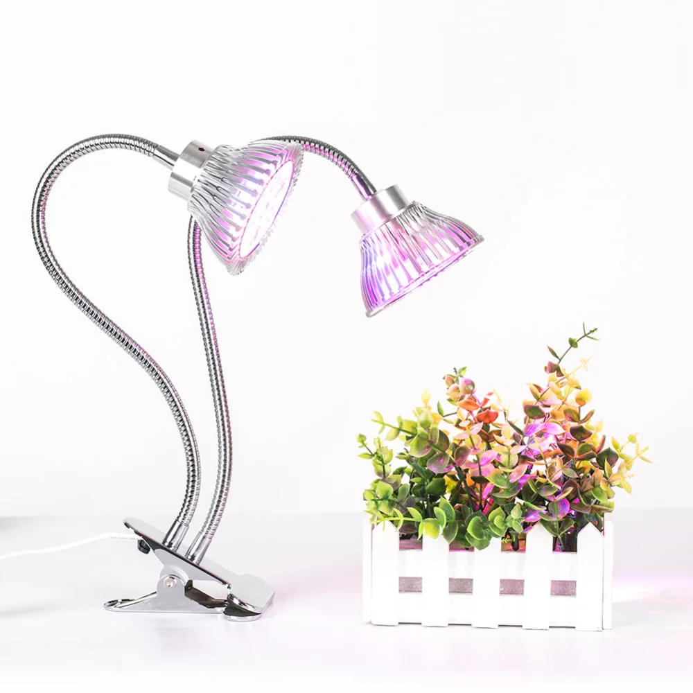 

42W Dual Head Clip Hydroponic Plant Growing Lights with Power Switch Flexible Tube LED Grow Light Bulb for Garden Greenhouse
