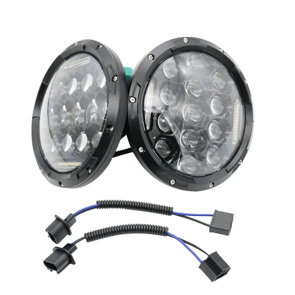 For Jeep Wrangler JK 7 Inch 75W LED Headlights High Low Beam Angel Eye DRL Headlamp Bracket Ring With 4 Fog Passing Light  (34)