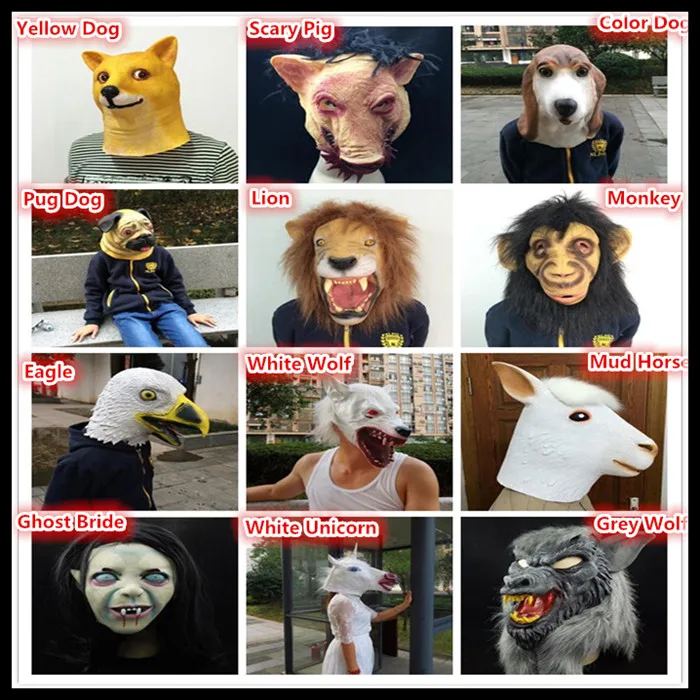 

Party Cosplay Animal Mask Halloween Costume Theater Prop Novelty Latex Rubber Animal Mask Pigeon/Pug/Unicorn/Dog/Eagle/Wolf Mask