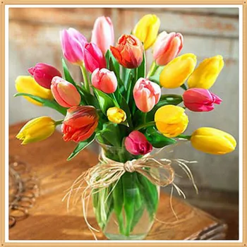 

Of colorful tulip glass vase 50x50cm diamante pittura diy colori Square shape strass decorativa ricamo mosaico pittura Flowers