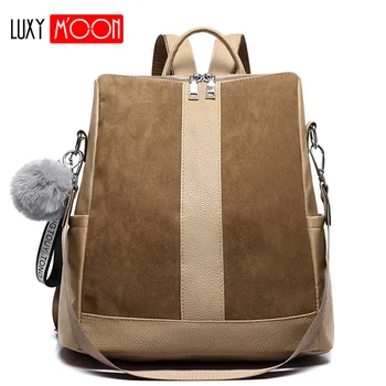 

Fashion Suede Leather Design Women's Backpack High Quality Backpacks Female Hairball Big Patchwork Shoulder Bags Mochila XA105K
