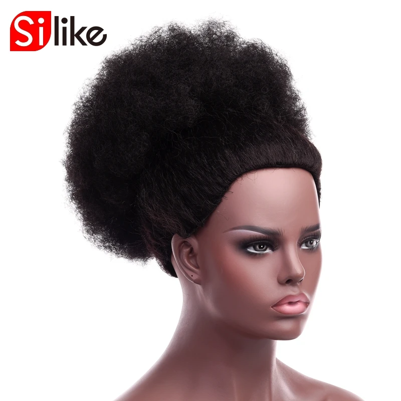 

Silike Synthetic Short Afro Kinky Drawstring Ponytail High Temperature Pony Tail Clip in Hair Extension on Puff Hair Bun