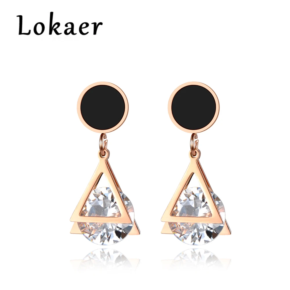 Lokaer модный кубический цирконий 2 слоя треугольник стали серьги-гвоздики очаровательные высококачественные ювелирные изделия для женщин девочек E18043