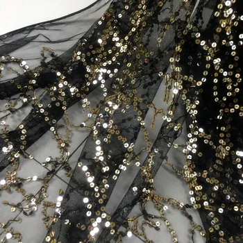 

Tulle mesh sequined fabrics sewing for dress NEW 2 Yards/lot tassels sequins lace fabric Gold, Silvery, beige 3 colors in stock!