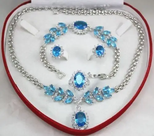 

Free shippingwomen's style sea aquamarine white gold Earring Bracelet Necklace Ring set (A0503)