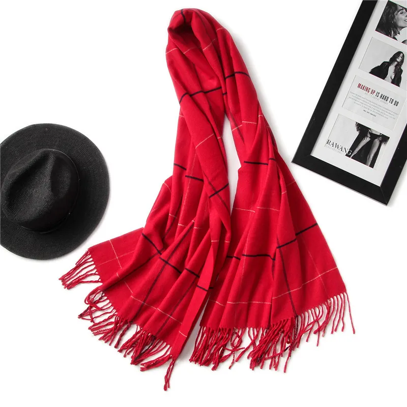 Винтажный роскошный брендовый женский шарф, клетчатые теплые кашемировые шарфы, женские зимние шали и палантины, Пашмина бандана, толстый платок - Цвет: red