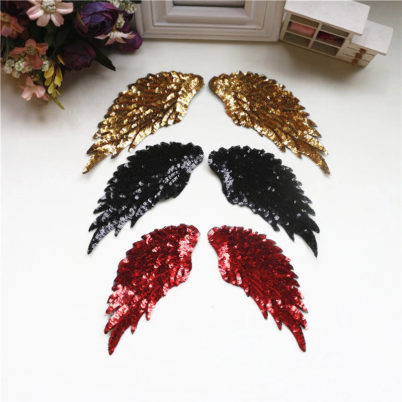 

1 Pair Sliver Gold Sequins Patch DIY Angel Wings Patches For Kids Clothes Iron on Embroidered Patch Motif Applique Sticker