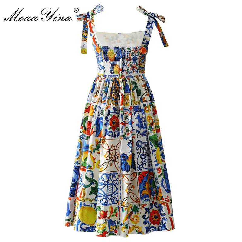 MoaaYina/модное подиумное летнее хлопковое платье на заказ, женские вечерние платья высокого качества с принтом из керамики и бантом на тонких бретелях