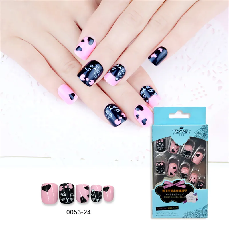 

Short False Nail Tips with Designs Press on Cat Fake Nails ABS Manicure Women DIY Nail Art