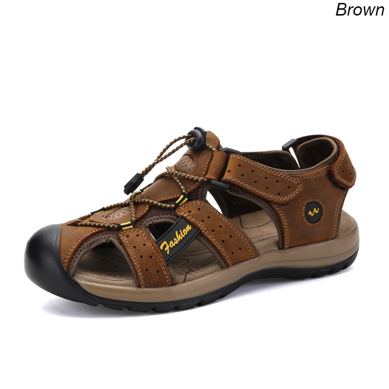 Genuine Leather Men's Summer Casual Vintage Flat Beach Sandals Shoes