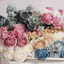 Высокое качество кремовый цвет Шелковый цветок Европейский Осень яркий букет из роз для свадьбы Вечерние украшения дома свадебные украшения