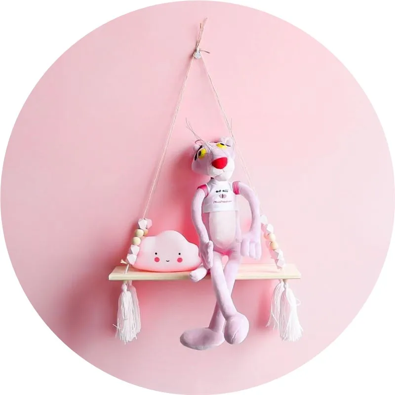 

Wooden Bead Tassels Storage Rack Wall Rope Hanging Shelf For Decor Of Bedroom Living Room Kitchen Office Shelves DIY Wood Beads