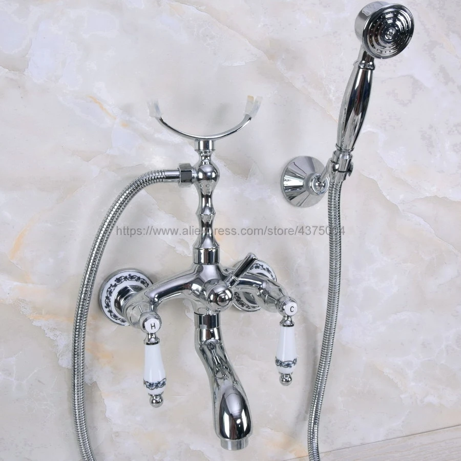 Goedkoop Gepolijst Chroom Bad Kranen Hand Regendouche Tap Luxe Keramische Telefoon Muur Bad Kraan Nna244