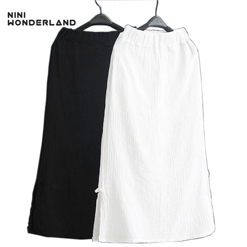 NINI WONDERLAND черно белая однотонная хлопковая трапециевидная юбка для женщин новые