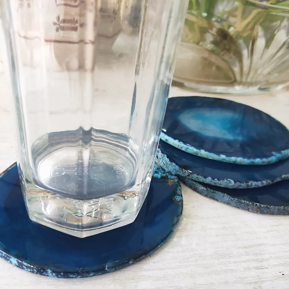 

1pcs Quartz Cup mat Natural Blue agate Crystal quartz slice coaster healing