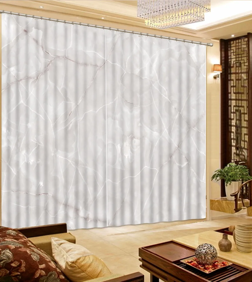 

European Curtains For Living room Bedroom marble pattern Curtains For Window Decoration Blackout 3D Drapes White Curtains