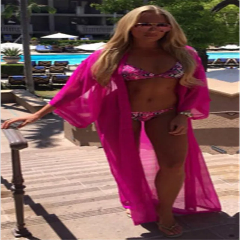 

2017 Summer Women Retro Solid Chiffon Bikini Cover Up Leisure Sexy Swimwear Beach Cover Up Bikini Dress Plus Size Dress