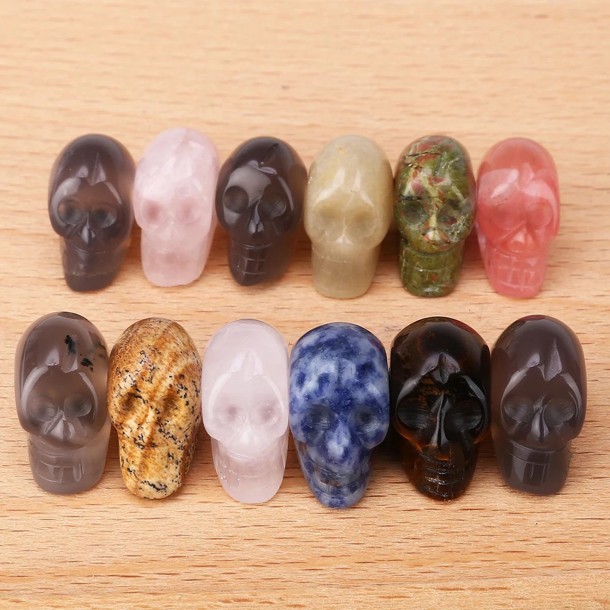 12pcs Natural Quartz Carving Stones For Crystal Skull Reiki Healing Stone Home Decor Collection 12 colors