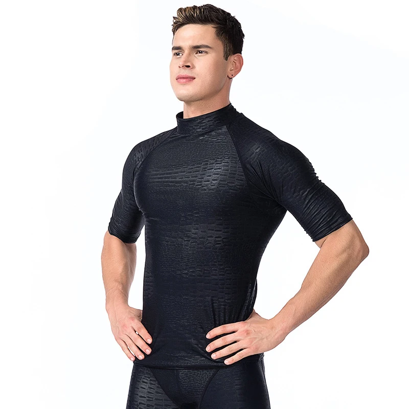 

Sbart Plus Size Surfing Swimming Tops Men Beach Sun UV Protection Swimwear Rash Guard Man Short Sleeve Basic Skins Tees Black