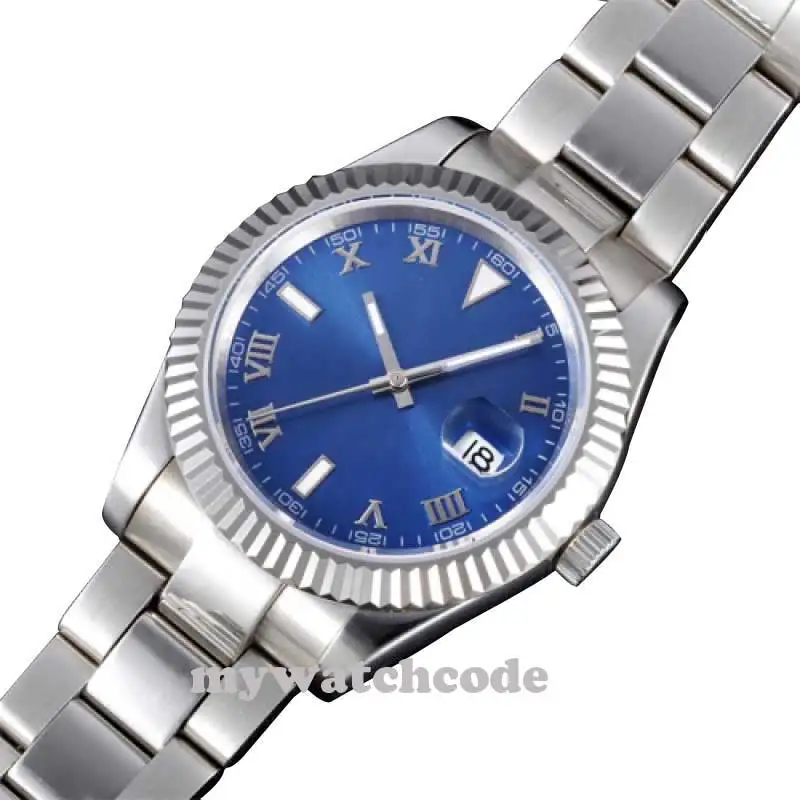 40mm parnis blue dial sapphire glass date automatic mens ss wrist watch 205 40mm parnis blue dial sapphire glass date automatic mens ss wrist watch 205