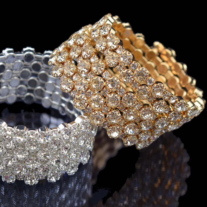 Fashion 3/6 rows Crystal Gold Silver Plated Bracelets & Bangles for Women Rhinestone Stretching Bangle Upper Arm Bracelet jewelr 5