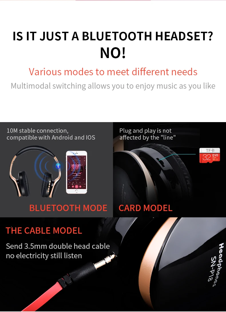 New Wireless Headphones Bluetooth Headset Foldable Stereo Headphone Gaming Earphones With Microphone For PC Mobile phone Mp3