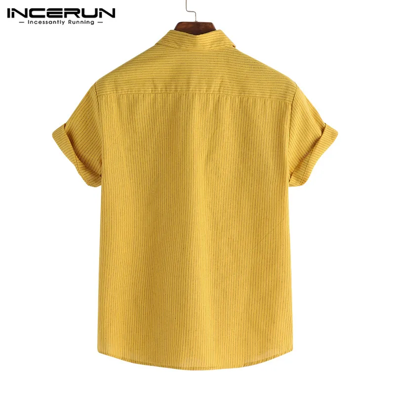 INCERUN летняя модная мужская рубашка в полоску с отворотами, свободные дышащие топы с короткими рукавами, деловые брендовые рубашки для мужчин Camisa 5XL