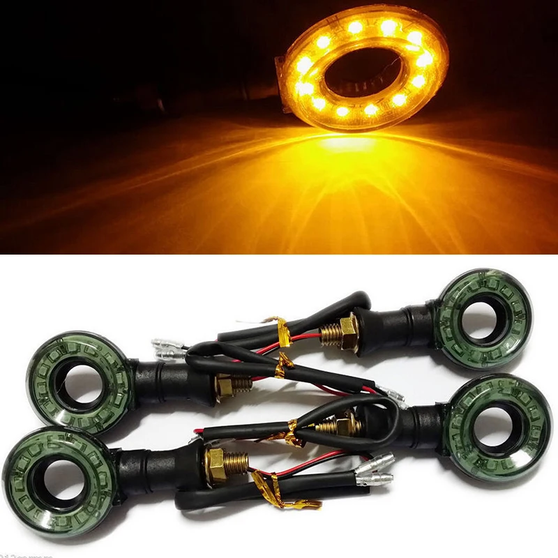 4pcs/set  Amber 12LED Circle Motorcycle Turn Signal Indicators Blinker Tail Light