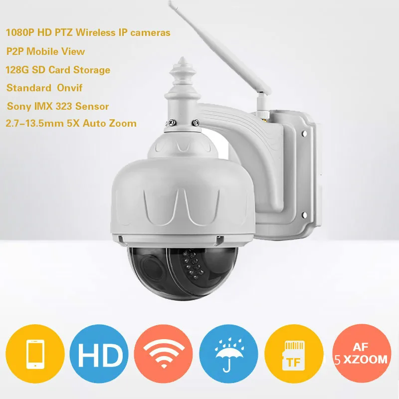 

Special price 2MP Sony sensor 2.7-13.5mm 5x auto zoom wifi IP PTZ cameras P2P Onvif wireless IR vision outdoor IP speed dome