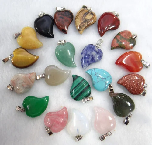 

Natural stone Turquoises aventurine Quartz Crystal tiger eye heart pendant for diy Jewelry making Necklaces Accessories24pcs