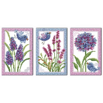 

Birds and flowers (Triptych) Embroidery Sets Home Decoration 11CT Printed On Canvas Chinese Cross Stitch Kits Diy Paintings DMC