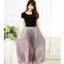 1 шт. летняя плиссированная юбка длиной до щиколотки макси с эластичной резинкой на талии длинная винтажная Женская юбка с металлическим отливом