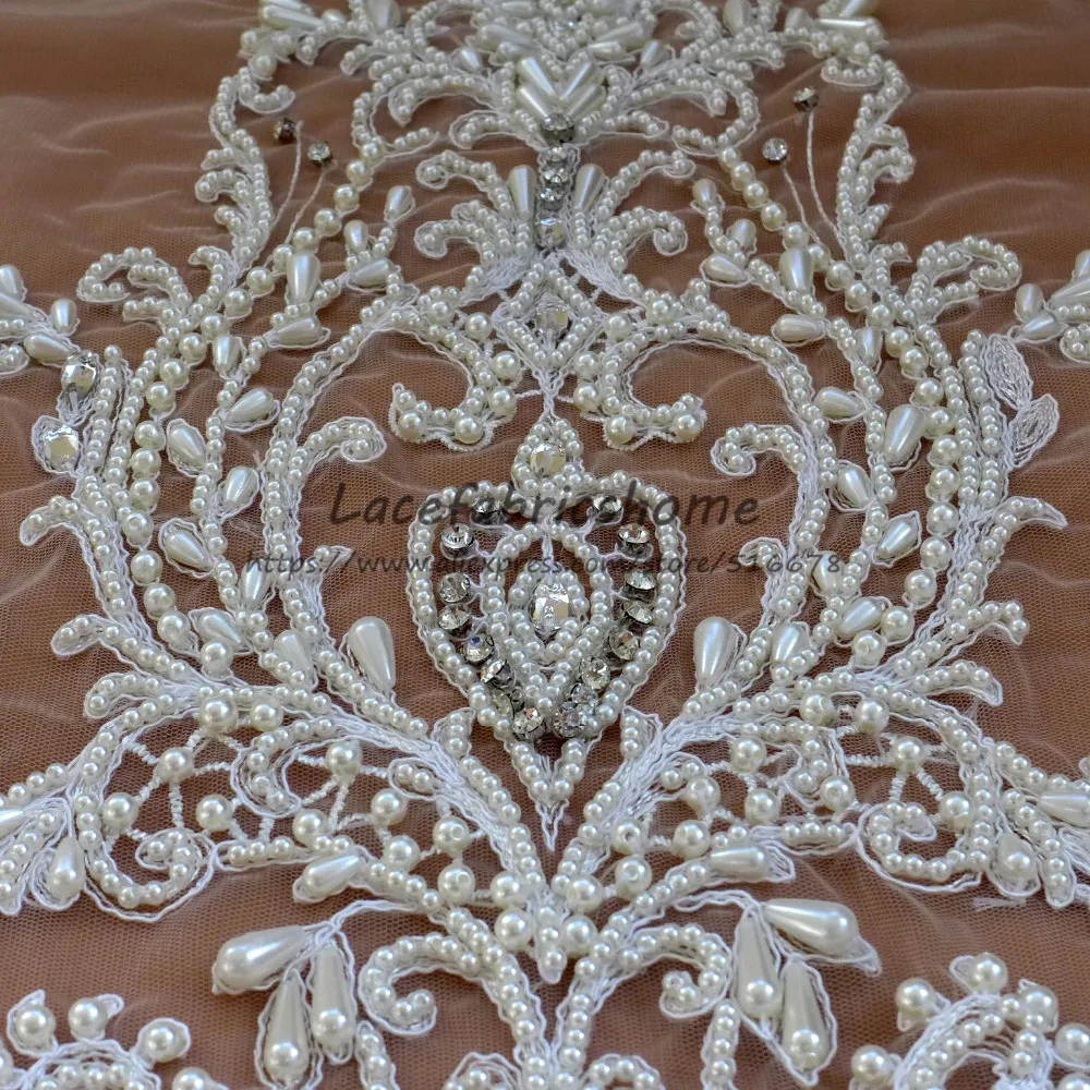 

Off white large pattern with heavy beads applique patch ployester embroidery patch wedding dress Accessories 57*35cm 1/2piece